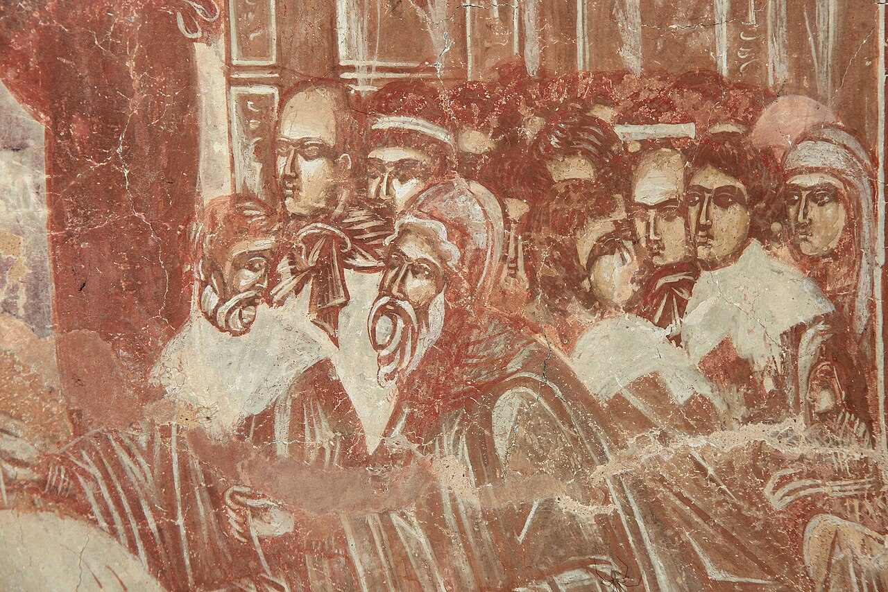 The crowd of Jerusalem greeting Christ, fresco detail from the Church of Saint George in Prizren