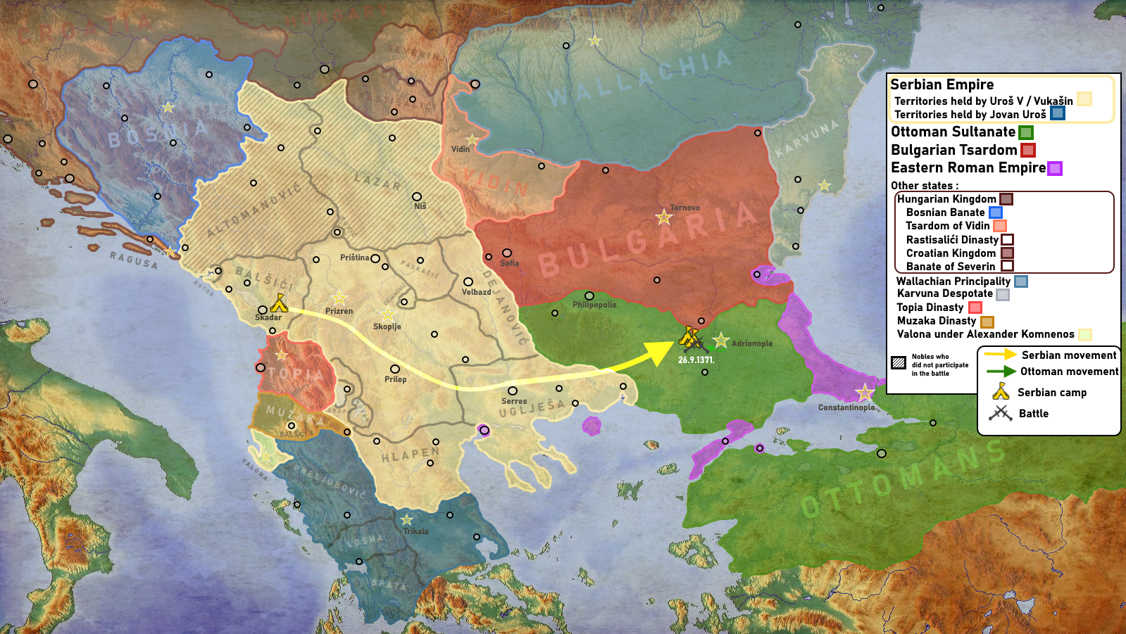 Map of the Battle of the Maritsa, 1371